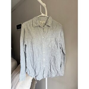 Madewell Button Down Shirt Womens Small Blue White Excellent 100% Linen Striped